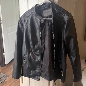 Polyester zip up faux leather jacket